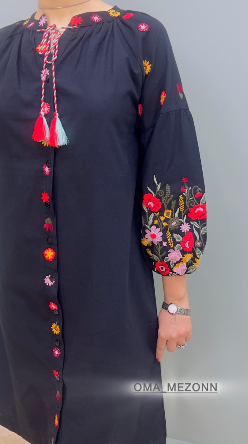 تونیک مشکی جلوباز گلدوزی